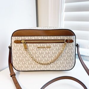 Michael Kors Jet Set Brown/Vanilla Logo Crossbody Bag